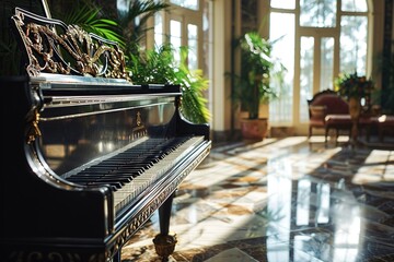 Grand piano in a luxury home. - obrazy, fototapety, plakaty