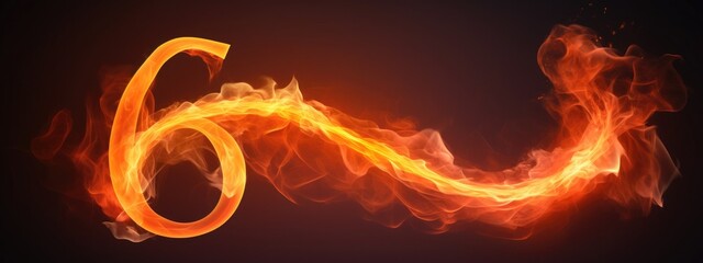 Fototapeta premium fire number 6 made of fire flames. number six symbol. isolated on black. hot red and orange symbol