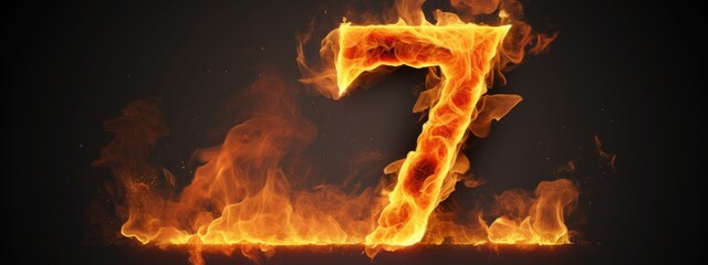 fire number 7 made of fire flames. number seven symbol. isolated on black. hot red and orange symbol