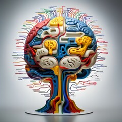 Human brain. 3d illustration of human head with colorful brain shapes
