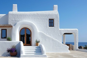 Traditional Mediterranean white house. Summer vacation background.