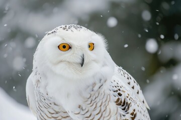 Yellow-eyed owl in snowy silence.