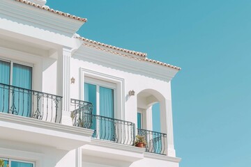 White villa over blue sky. Traditional Mediterranean residential architecture