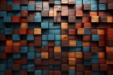 A creative and artistic wall made of wooden blocks in various vibrant colors, showcasing a spectrum of hues and shades in an imaginative design