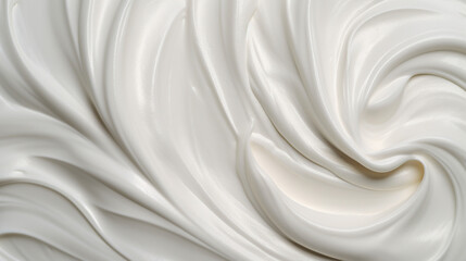 White yogurt cream cheese with soft waves backdrop close up macro texture background.