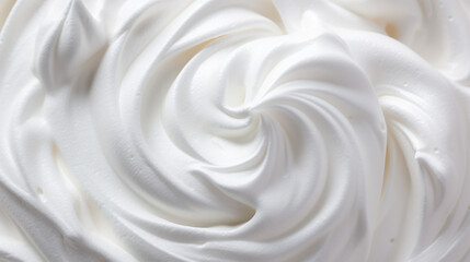 Whipped white cream cheese with soft waves backdrop close up macro texture background.