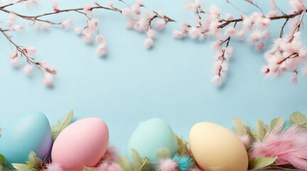 Obraz na płótnie Canvas Easter eggs and spring decor. AI 