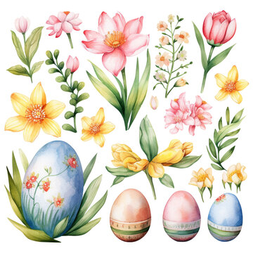 Watercolor hand drawn easter clipart collection illustration