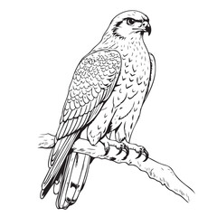 Fototapeta premium Falcon bird of prey sitting sketch black and white vector