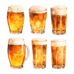 watercolor painting of glass of beer