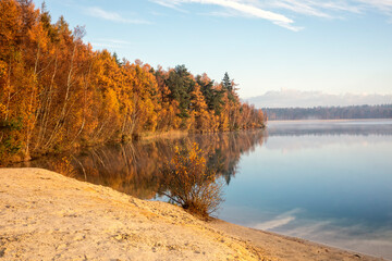 beautiful autumn day at big lake - 708050117