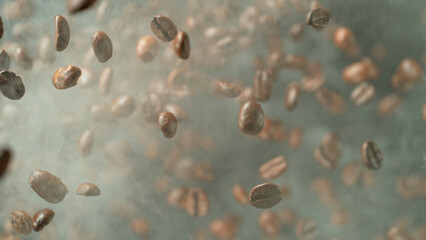 Roasting coffee beans with smoke permeating between the beans