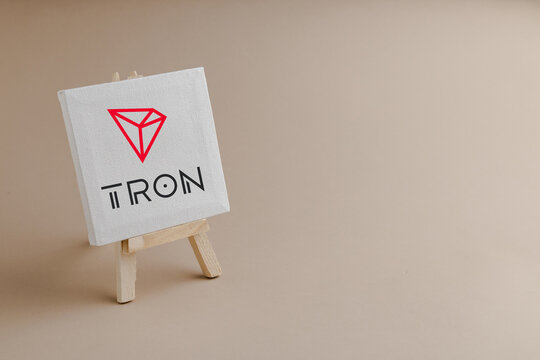 Tron (TRX) banner. TRX coin cryptocurrency concept