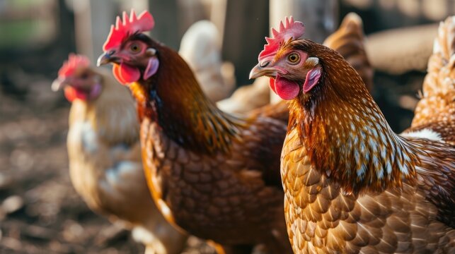 chickens on a modern farm, close-up