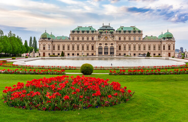 Upper Belvedere palace and gardens at sunset, Vienna, Austria