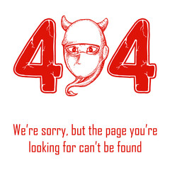 error 404 illustration made with evil head in red color, vector illustration isolated on white