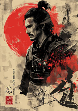 Traditioneller Samurai-Krieger in Kampfpose - Kunstwerk im Einklang mit japanischem Erbe