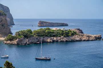 Beautiful scenes at Port de Sant Miquel in Ibiza, Spain.