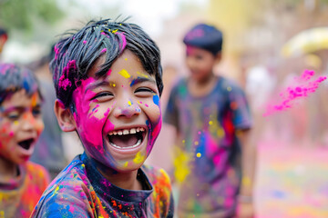 excitement of a kids celebrating the Holi festival