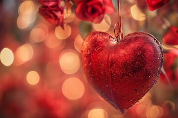 Obraz premium red heart on a tree and roses