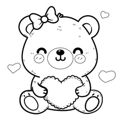 SVG teddy bear with heart Line art coloring page