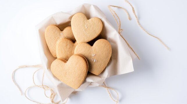 heart shaped cookies on white background