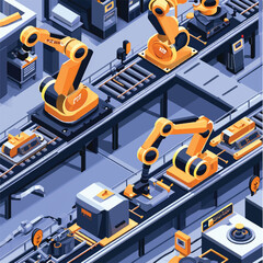 Isometric futuristic production line. Industrial