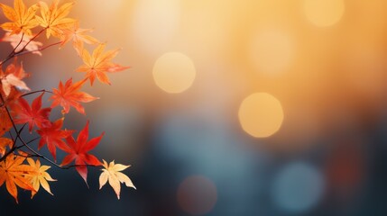 Naklejka na ściany i meble Maple leaves in autumn season with bokeh light background