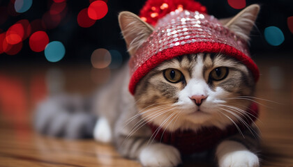 Cute kitten looking at camera in winter generated by AI