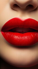 Obraz premium Women's lips close-up with sexy red lipstick