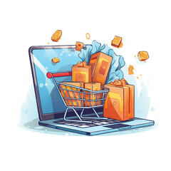 Online shopping and payment cartoon icon vector