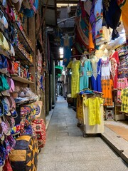 Local people visit the Khan al-Khalili bazaar. Famous for its lamps. The Khan is one of the largest...