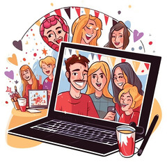 Online party meeting friends people have online party