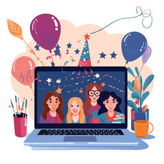 Online party meeting friends people have online party