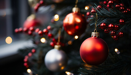 Fototapeta na wymiar Christmas tree decoration brings joy and celebration generated by AI