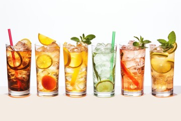 Different alcohol cocktails on white background - obrazy, fototapety, plakaty