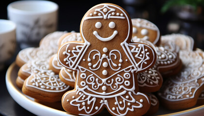 Homemade gingerbread man decoration brings winter cheer generated by AI