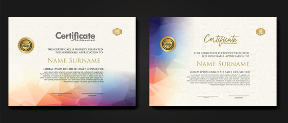 Modern certificate template with colorful polygonal shape effect