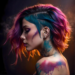 Beautiful Rainbow Hair Colored Woman