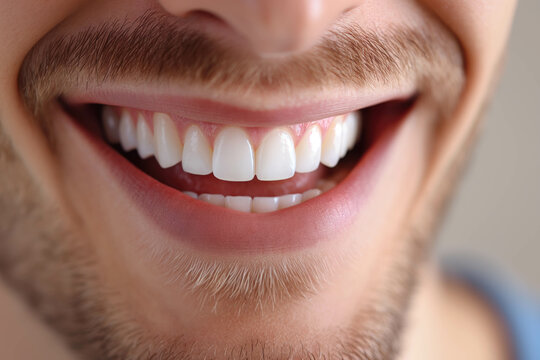 A man is smiling. a smile with white teeth. Close up image.