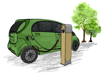 electric car and tree