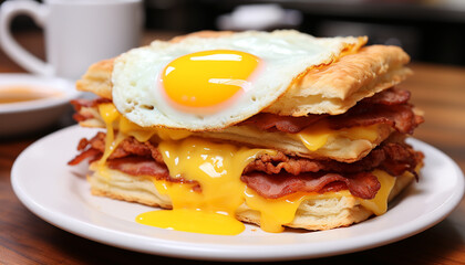 Freshness and heat sizzle on the plate of grilled pork generated by AI