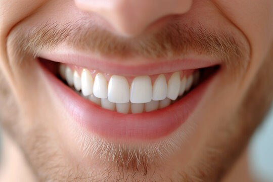 A man is smiling. a smile with white teeth. Close up image.