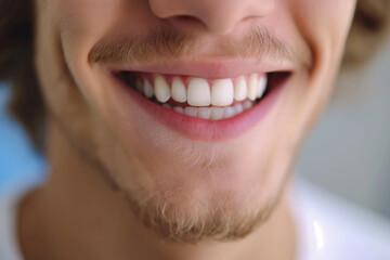 Fototapeta premium A man is smiling. a smile with white teeth. Close up image.