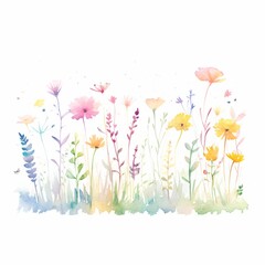 Aquarell einer Wiese voller Blumen Illustration