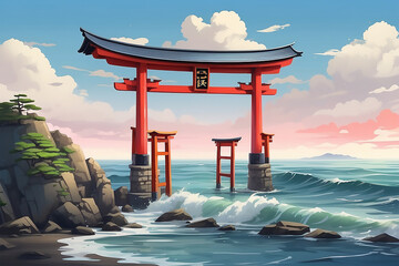 mage of ancient torii gate. landscape in Japanese style