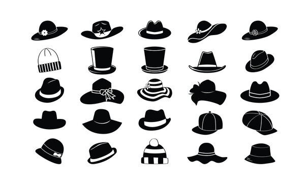 Different male hats. Fashion and vintage man hat collection vector image, derby and bowler, cowboy and peaked cap, Tyrolean and summer straw hat, military beret