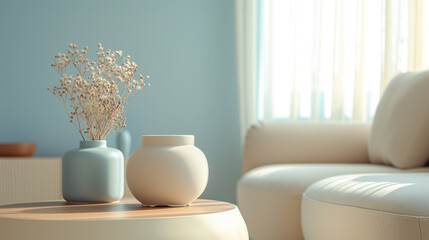 Soft Light in Serene Living Room with Delicate Dried Flowers