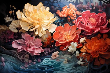 A cascade of vibrant watercolors blending into a dreamlike tapestryr