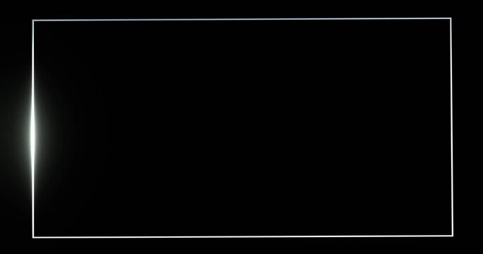 Frame with glowing white beam template. Silver rectangle illuminated by 3d render luminous line moving along perimeter for design of effective advertising and electric led shows